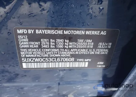 2012 BMW X5 xDrive35D from USA, damaged, VIN 5UXZW0C53CL670608